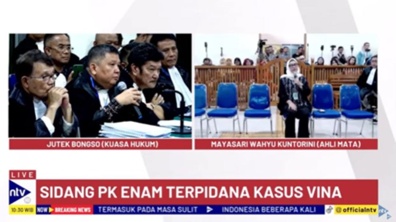 Ahli Mata Mayasari Wahyu Kuntorini menjadi saksi dalam sidang PK enam terpidana kasus Vina/tangkapan layar NTV