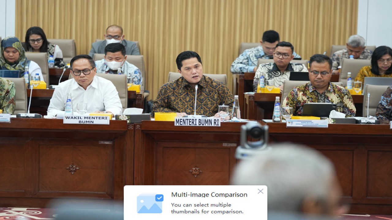 Menteri BUMN Erick Thohir beserta jajaran saat menyampaikan data keuangan BUMN kepada Komisi VI DPR RI/Foto: Istimewa