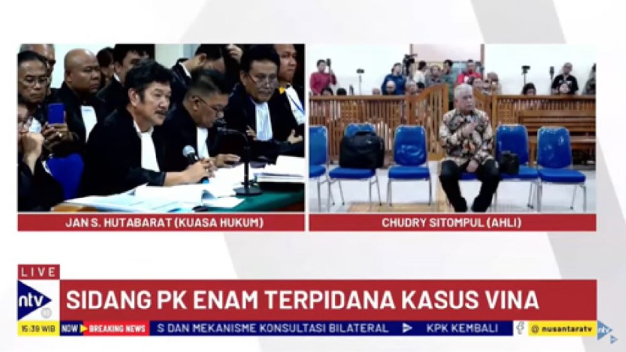 Ahli hukum pidana, Chudry Sitompul menjadi saksi dalam sidang PK enam terpidana kasus Vina/tangkapan layar NTV