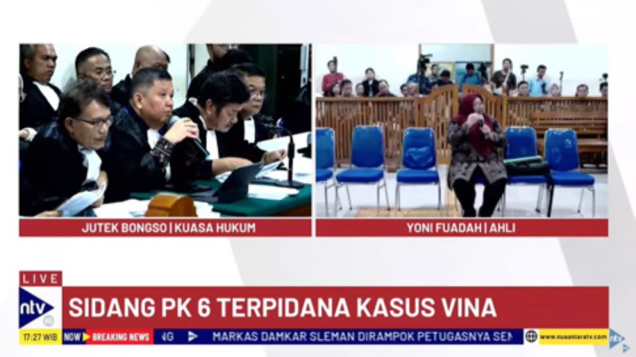 Ahli Dokter Forensik Yoni Fuadah menjadi saksi dalam Sidang PK enam terpidana kasus Vina/tangkapan layar NTV