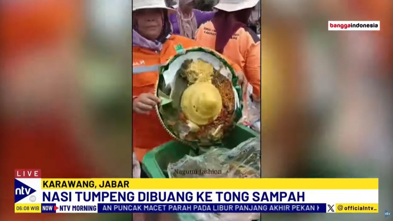 Video amatir milik warga terkait pembuangan nasi tumpeng di Karawang, Jawa Barat, pada Sabtu (14/9/2024), menjadi viral di media sosial.