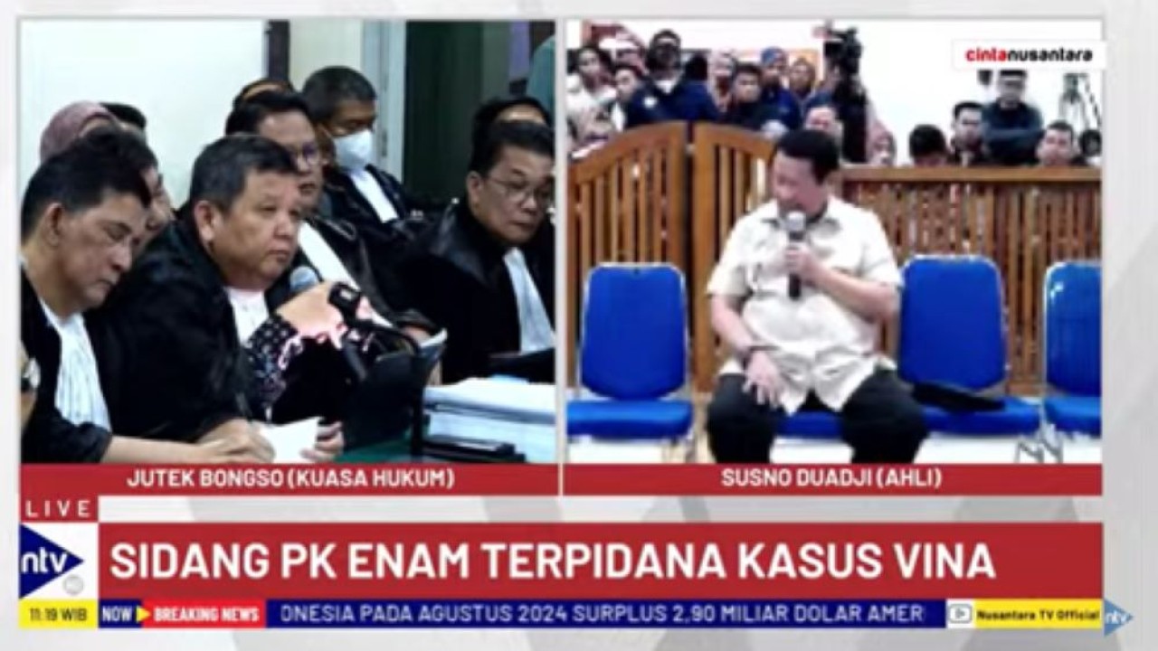 Susno Duadji menjadi saksi ahli dalam sidang PK enam terpidana kasus Vina/tangkapan layar NTV