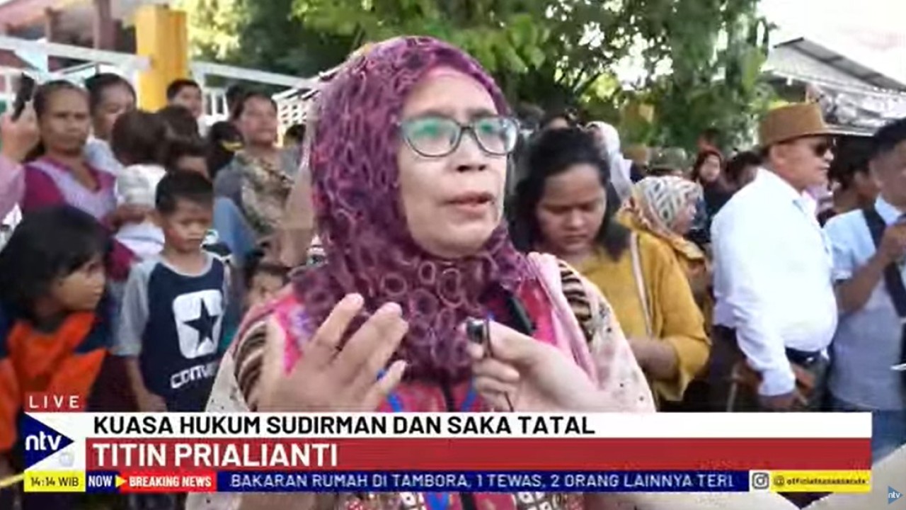 Kuasa hukum Sudirman dan Saka Tatal, Titin Prialianti yang turut hadir dalam pemeriksaan setempat saat diwawancara jurnalis Nusantara TV dalam program LIVE Breaking News, Jumat (27/9/2024).