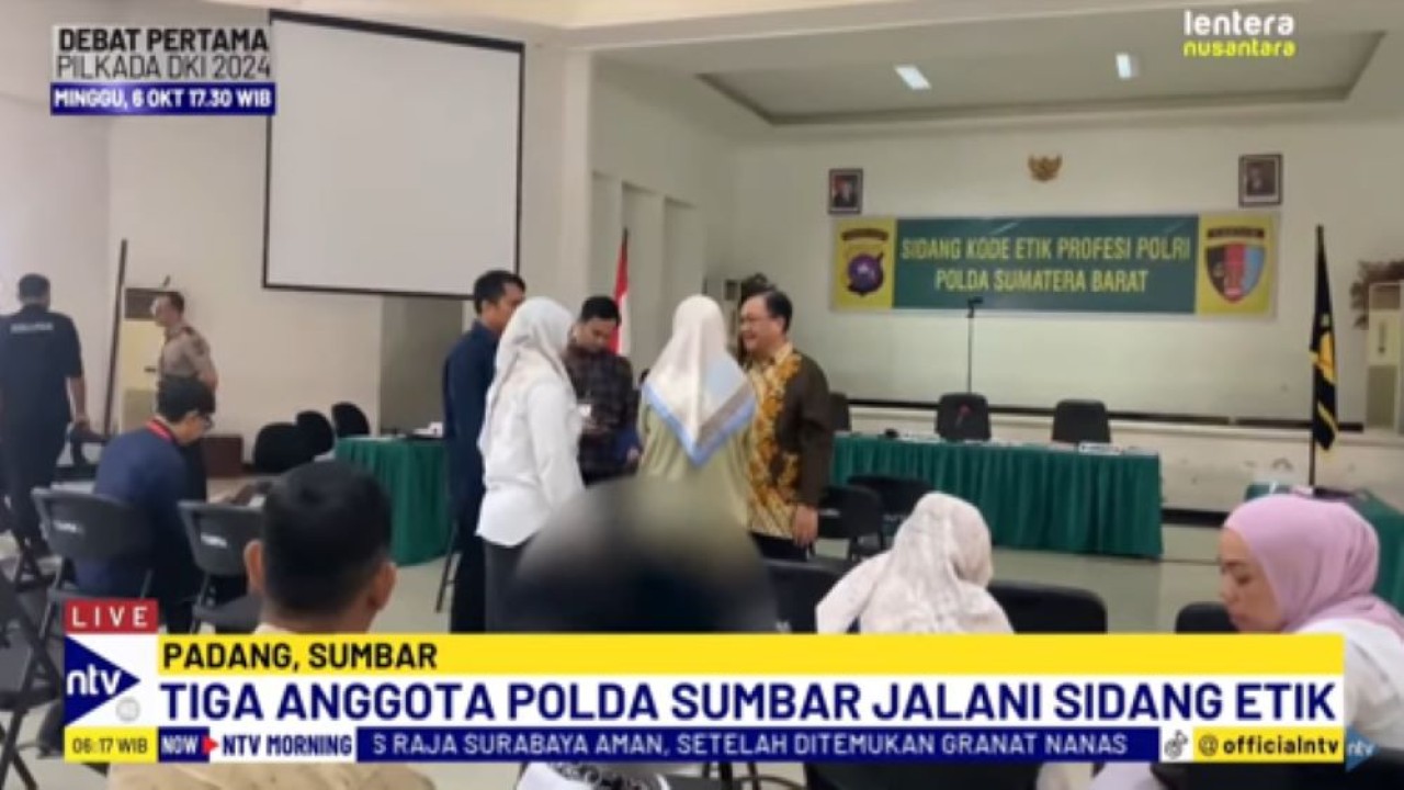 Propam Polda Sumbar menggelar sidang etik terhadap tiga anggota polisi terkait kasus kematian Afif Maulana/tangkapan layar NTV