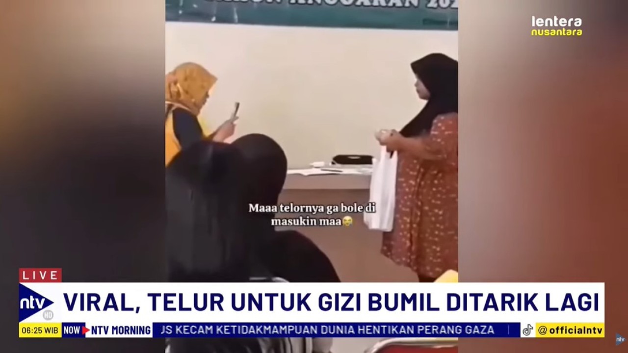 Viral di media sosial pembagian bantuan gizi untuk ibu hamil berupa telur yang difoto lalu diambil kembali.