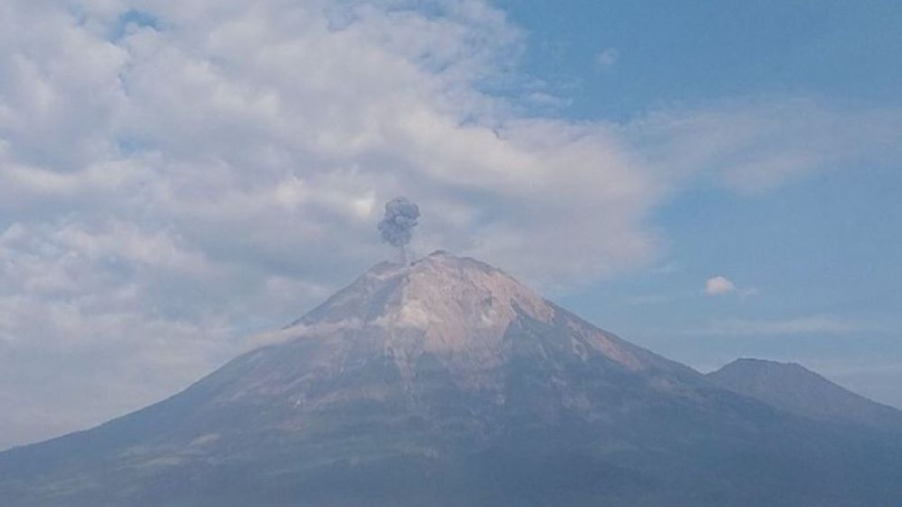 Gunung Semeru erupsi pada Sabtu (19/10/2024) pukul 06.45 WIB. (Foto: ANTARA/HO-PVMBG)