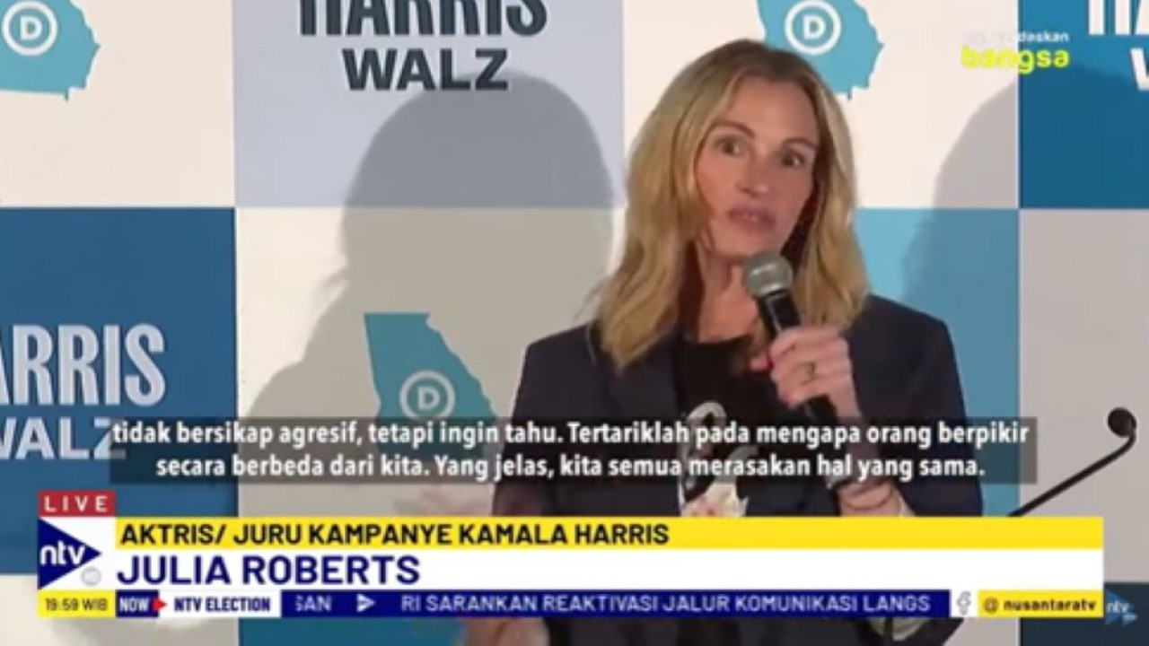 Aktris Julia Roberts mengajak warga negara bagian Georgia, AS untuk memilih calon presiden Kamala Harris/tangkapan layar NTV