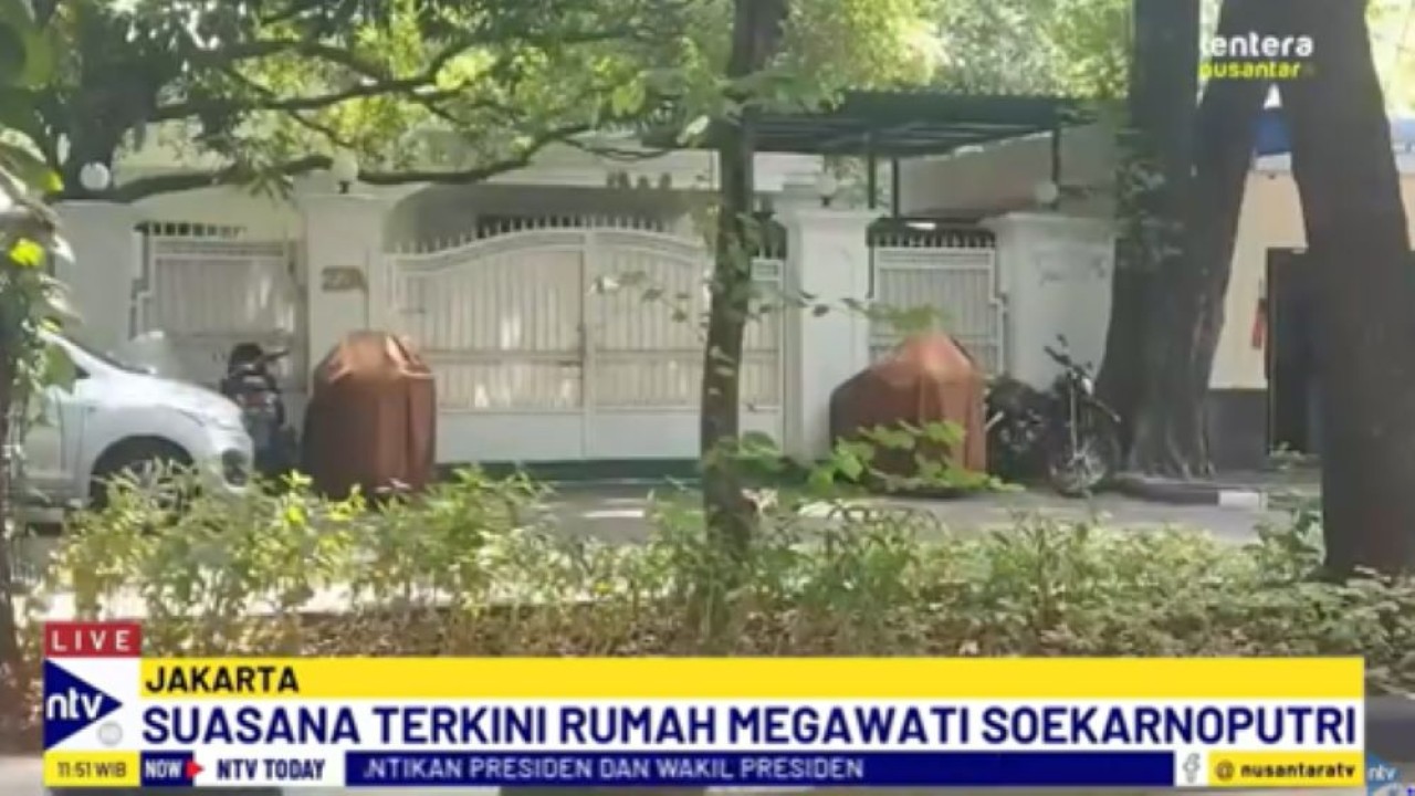 Kondisi terkini di kediaman Ketua Umum PDI Perjuangan Megawati Soekarnoputri di Menteng Jakarta Pusat jelang pertemuan dengan Presiden Terpilih Prabowo Subianto/tangkapan layar NTV