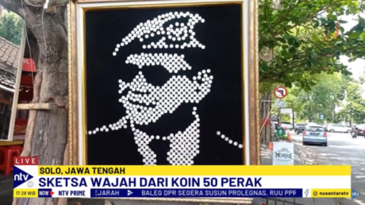 Sketsa wajah Presiden Prabowo Subianto yang dibuat dari ratusan keping uang koin Rp50/tangkapan layar NTV