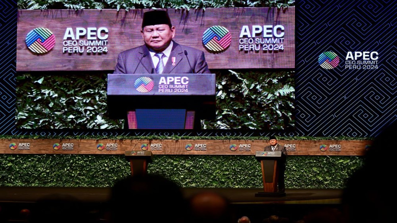 Presiden Prabowo Subianto menyampaikan pidato utamadi APEC CEO Summit 2024 di Peru/Foto: Istimewa