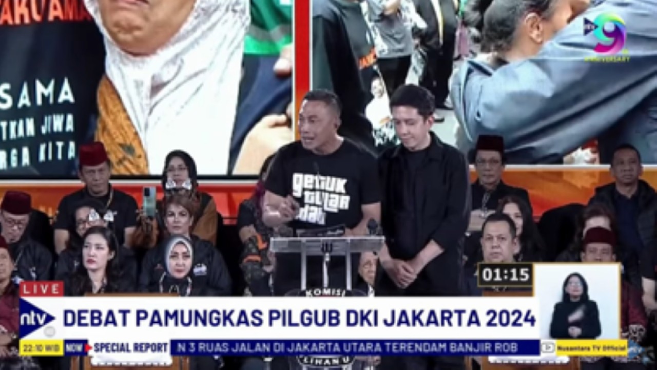 Pasangan calon gubernur dan wakil gubernur Jakarta nomor urut dua, Dharma Pongrekun-Kun Wardana menyampaikan pernyataan penutup dalam debat terakhir