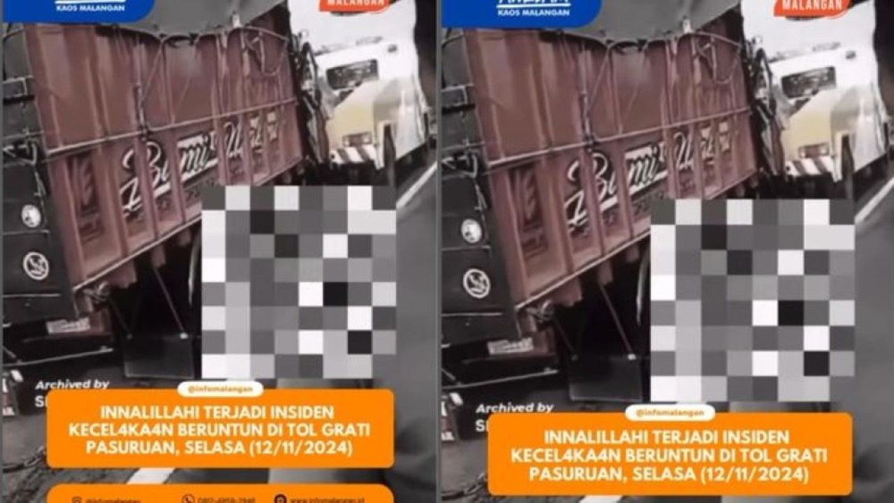 Kecelakaan Tragis di Tol Grati Pasuruan pada Selasa (12/11/2024). (Foto: Instagram @informasimalangan)