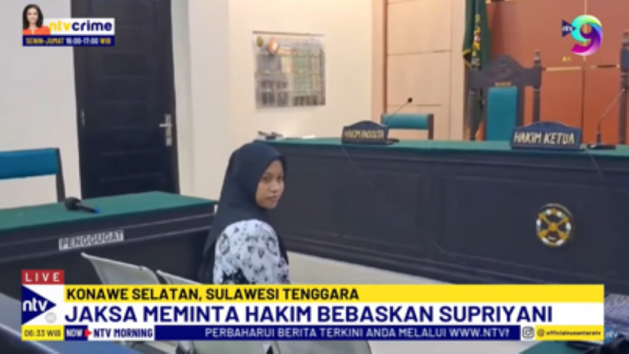 Guru honorer Supriyani dituntut bebas oleh Jaksa Penuntut Umum dalam kasus penganiayaan terhadap muridnya/tangkapan layar NTV