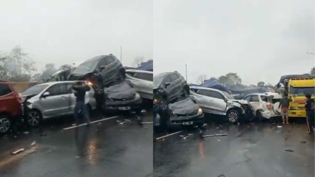 Kecelakaan beruntun terjadi di Jalan Tol Cipularang KM 92, pada Senin, 11 November 2024, sekitar pukul 15.15 WIB. (Foto: Istimewa)