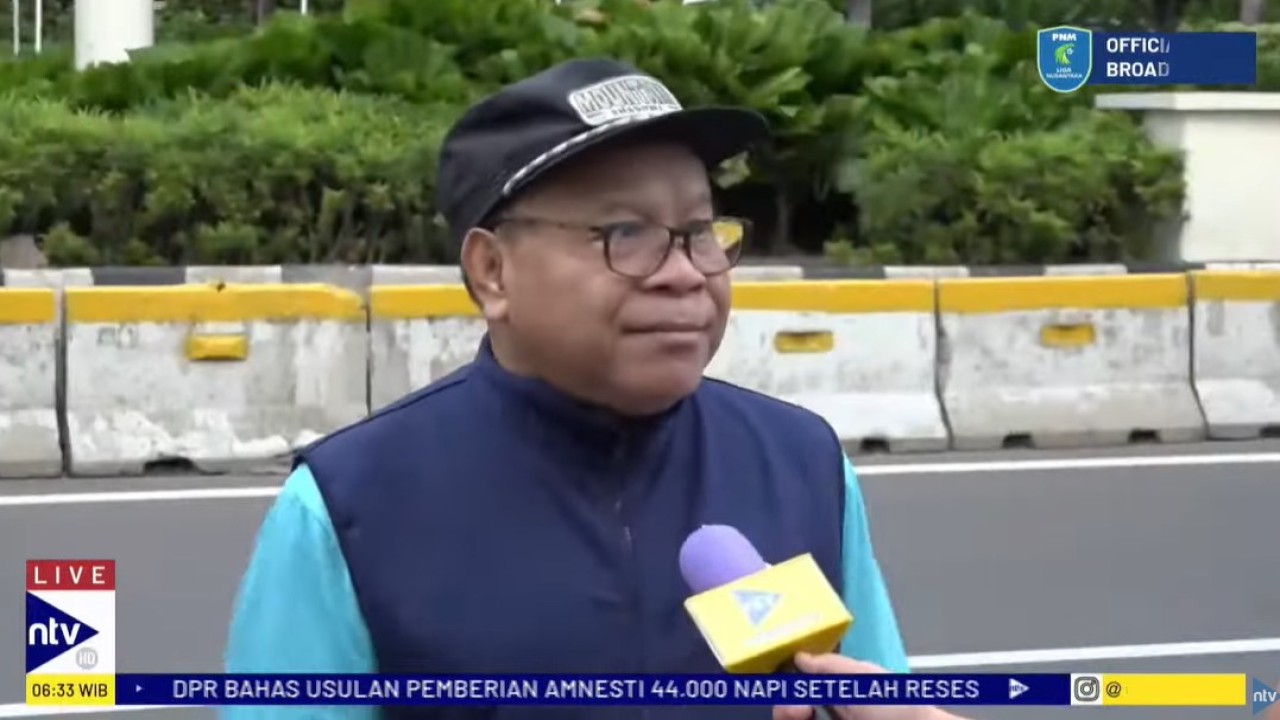 Presiden Direktur NTV Don Bosco Selamun saat mengikuti Fun Run HUT ke-9 Nusantara TV.