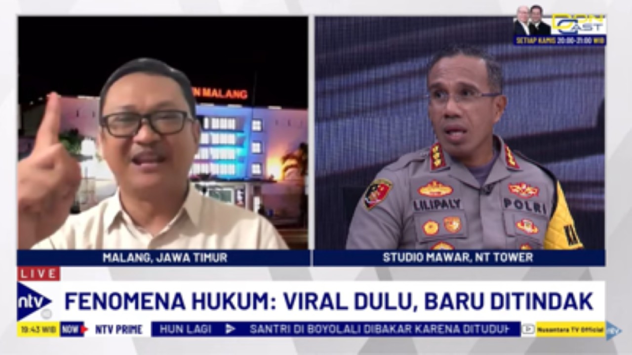 Kapolres Metro Jakarta Timur Kombes Pol Nicholas Ary Lilipaly terlibat debat panas saat membahas penanganan kasus anak bos roti aniaya pegawai dengan Pengamat Kepolisian ISESS Bambang Rukminto/tangkapan layar NTV