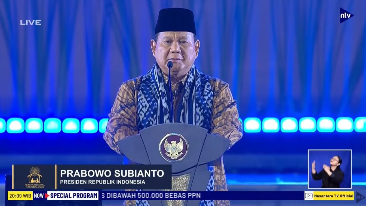 Presiden Prabowo Subianto menghadiri langsung perayaan Natal Nasional 2024 di Indonesia Arena, Komplek Gelora Bung Karno (GBK), Senayan, Jakarta, pada Sabtu (28/12/2024) malam.