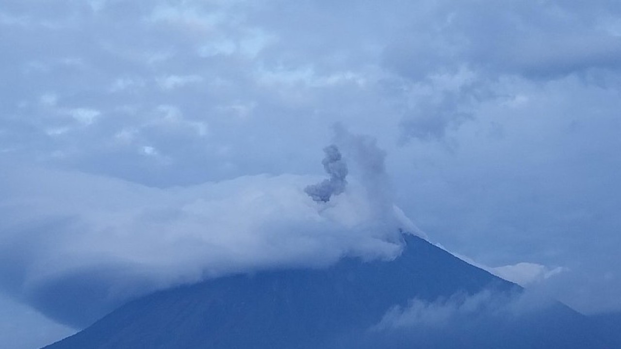 Gunung Semeru kembali mengalami erupsi pada Sabtu (11/1/2025) pagi dengan letusan setinggi 600 meter di atas puncaknya. (Foto: Twitter @PVMBG_)