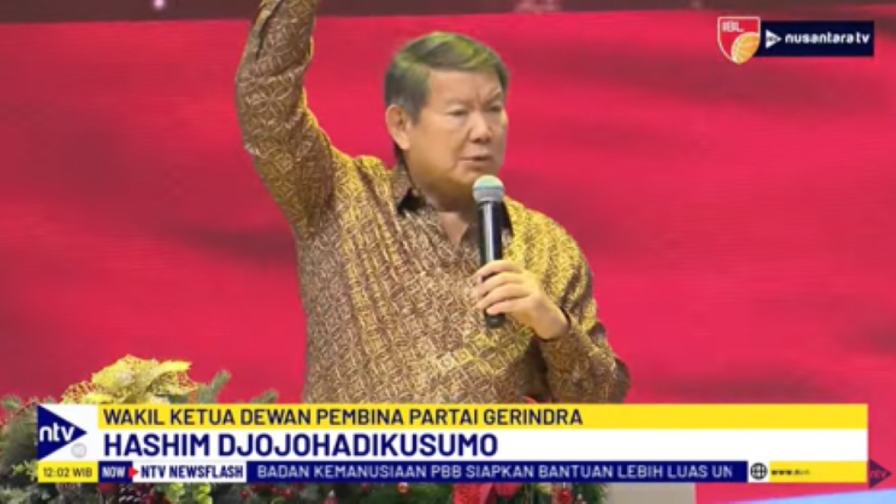 Wakil Ketua Dewan Pembina Partai Gerindra, Hashim Djojohadikusumo saat menghadiri Natal Nasional Gerindra