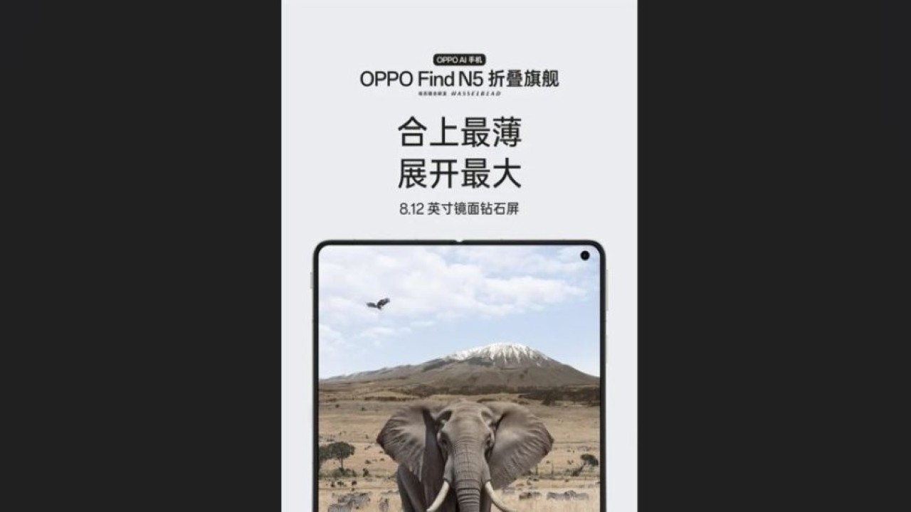 Oppo membagikan gambar teaser ponsel lipat Oppo Find N5 melalui akun Weibo resminya. (Foto: Gizmochina)