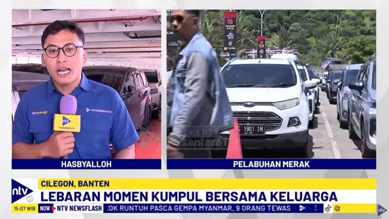 Pemandangan di Pelabuhan Merak tetap padat dengan kendaraan yang akan menyeberang ke Bakauheni, Lampung.