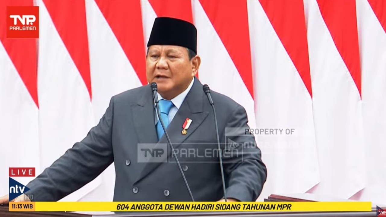 Presiden Prabowo Subianto saat pidato kenegaraan dalam rangka HUT Ke-80 Kemerdekaan RI.
