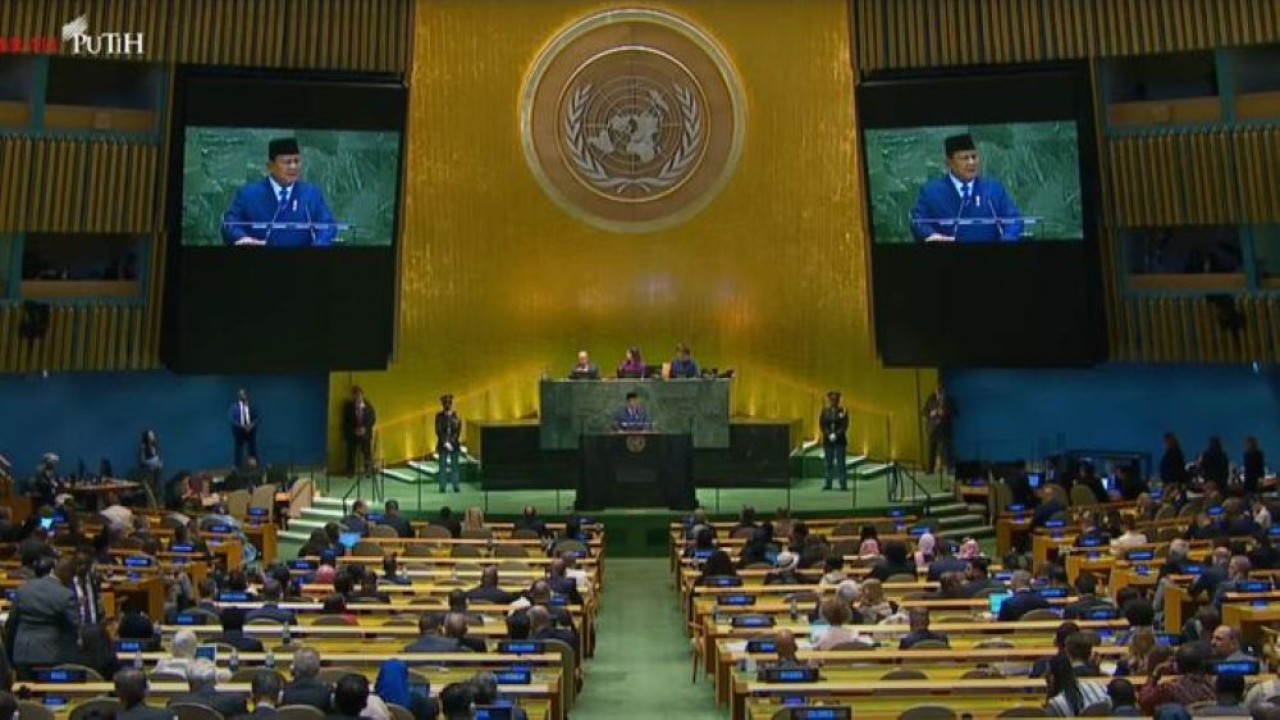 Presiden Prabowo Subianto dalam Sidang Umum PBB. (Foto: Tangkapan layar YouTube)