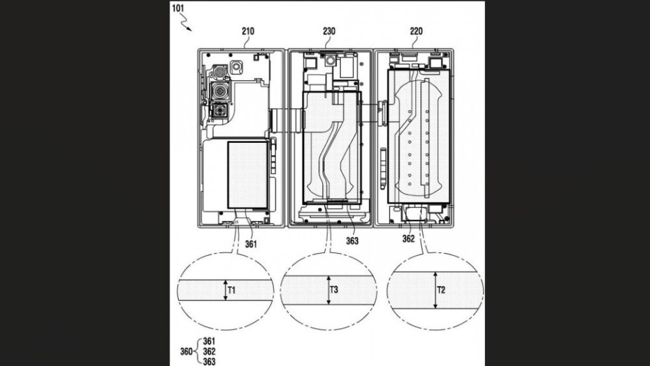 Paten mengungkapkan ponsel lipat tiga Samsung bakal mengusung tiga baterai. (Foto: Istimewa via GSM Arena)