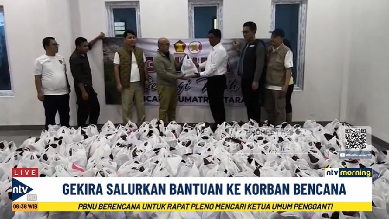 GEKIRA menyalurkan bantuan kemanusiaan kepada warga yang menjadi korban banjir bandang di Kabupaten Humbang Hasundutan, Sumatera Utara. (Tangkap layar Nusantara TV)
