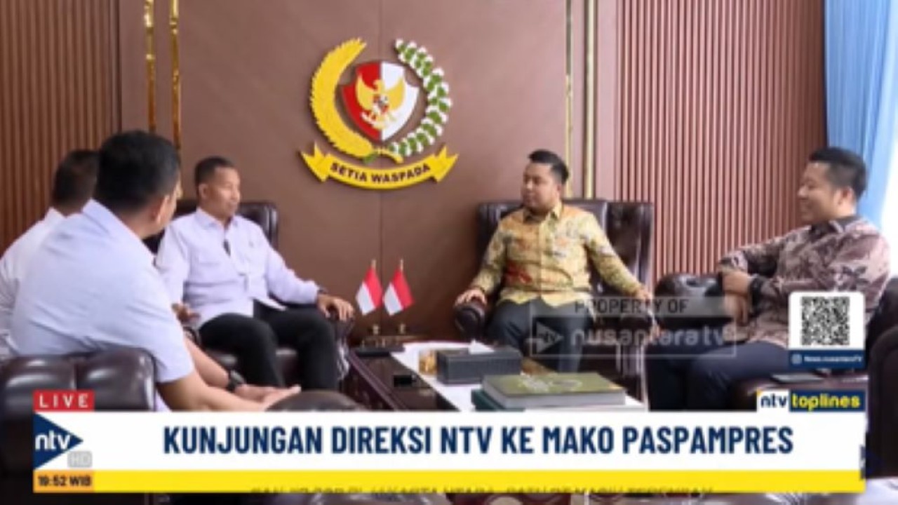 Direksi Nusantara TV Randy Tampubolon dan Tommy Tampubolon disambut hangat oleh Komandan Paspampres Mayor Jenderal TNI Edwin Adrian Sumantha saat mengunjungi Mako Paspampres Tanah Abang Jakarta