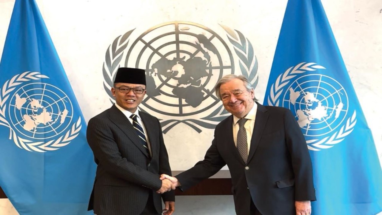 Menteri Luar Negeri Sugiono bertemu Sekretaris Jenderal Perserikatan Bangsa-Bangsa (PBB) António Guterres pada Senin (16/2) di Markas Besar PBB, New York. (Istimewa)