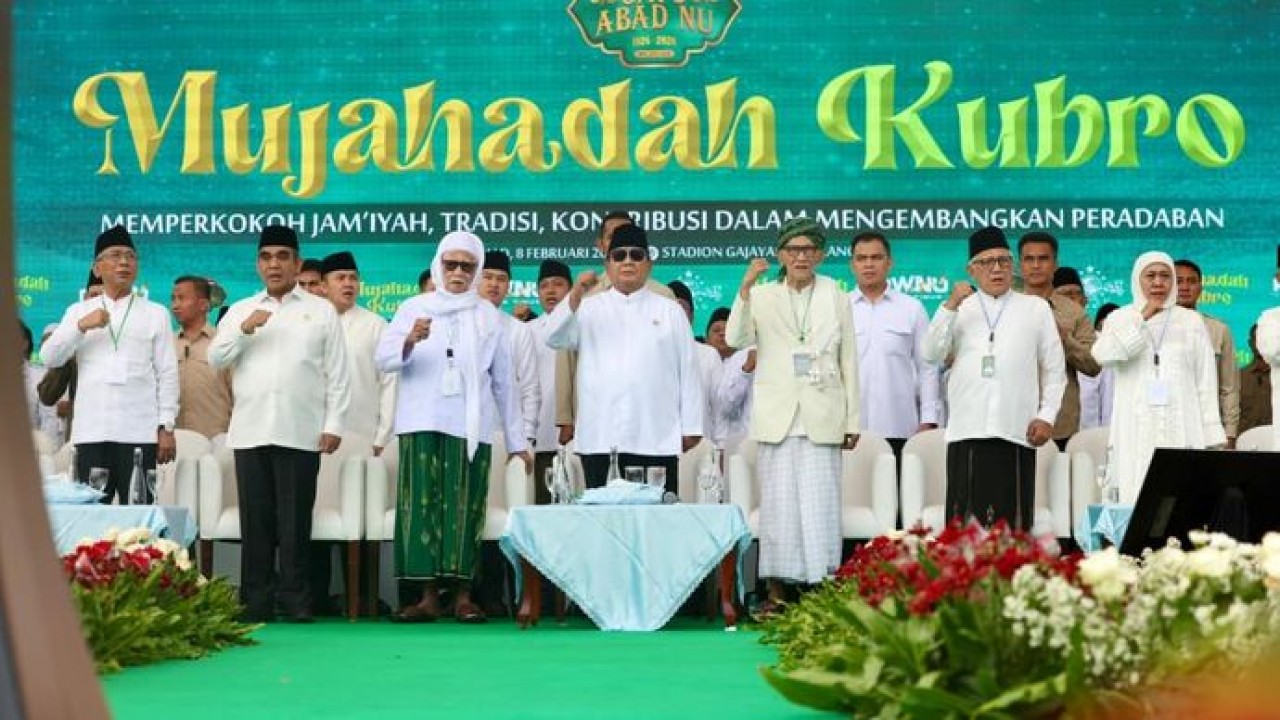 Presiden RI Prabowo Subianto menghadiri acara Mujahadah Kubro Satu Abad Nahdlatul Ulama, Minggu (8/2)/ist