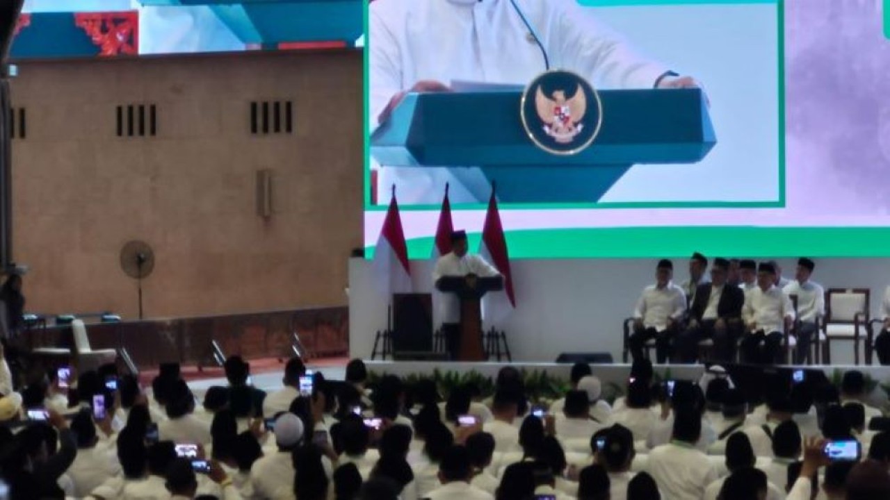 Presiden Prabowo Subianto menyampaikan rencana terkait pembentukan Lembaga Pengelolaan Dana Umat. (Ntvnews.id-Muslimin Trisyuliono)