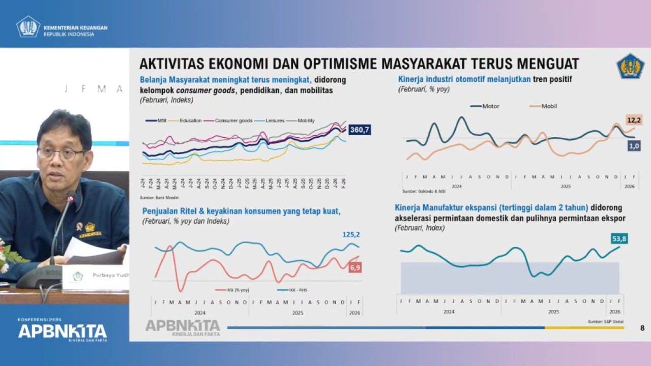 Menteri Keuangan (Menkeu) Purbaya Yudhi Sadewa mengatakan ekonomi Indonesia tengah mengalami ekspansi yang kuat pada kuartal I 2026. (Foto: Dok/Istimewa/Bako RI)