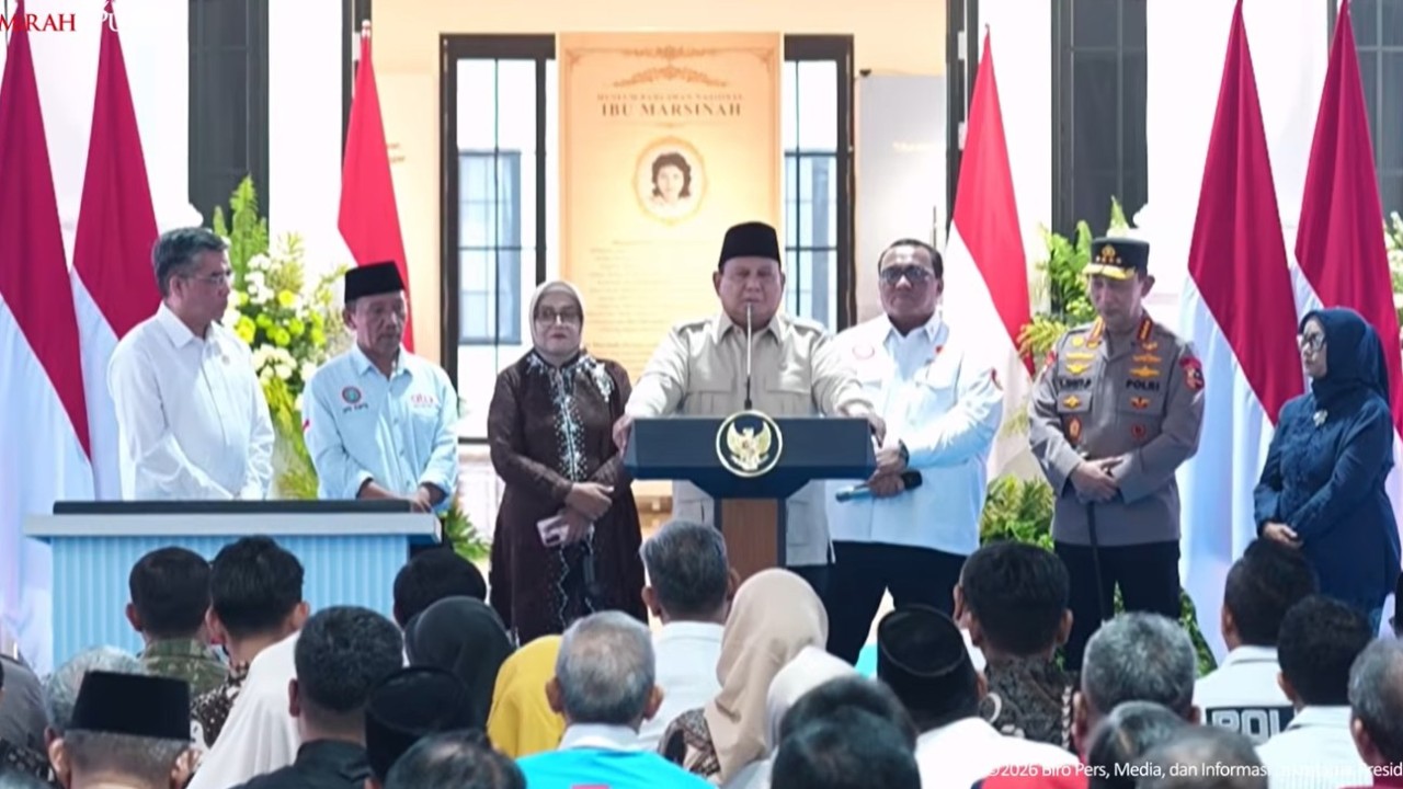 Presiden Prabowo Subianto meresmikan Museum Marsinah dan Rumah Singgah, di Kabupaten Nganjuk, Jawa Timur, Sabtu, 16 Mei 2026. (Foto: Tangkapan layer YouTube Sekretariat Presiden)