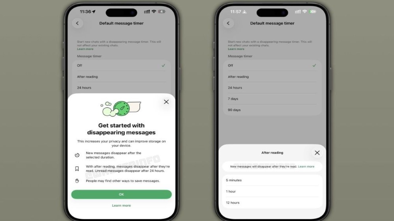 WhatsApp siapkan fitur chat menghilang otomatis di iOS. (Foto: Istimewa via GSM Arena)