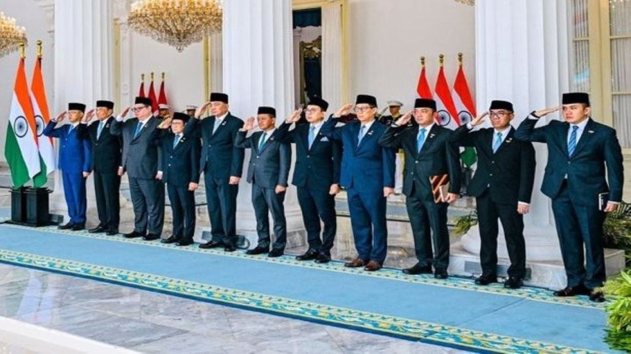 Menko PM Muhaimin Iskandar dan sejumlah Menteri Kabinet Merah Putih ikut mendampingi Presiden Prabowo Subianto menyambut Perdana Menteri (PM) India Narendra Modi di Istana. (Foto: Dokumentasi/Istimewa)