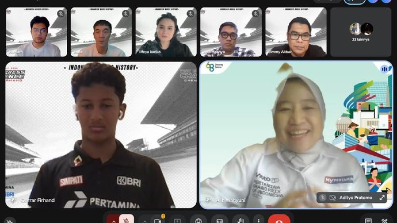 Manager Corporate Brand Pertamina Persero Alih Istik Wahyuni memberikan sambutan sekaligus motivasi diacara Virtual Presscon Qarrar Firhand - WSK Euro Series Round 3, minggu, 12 Juli 2026