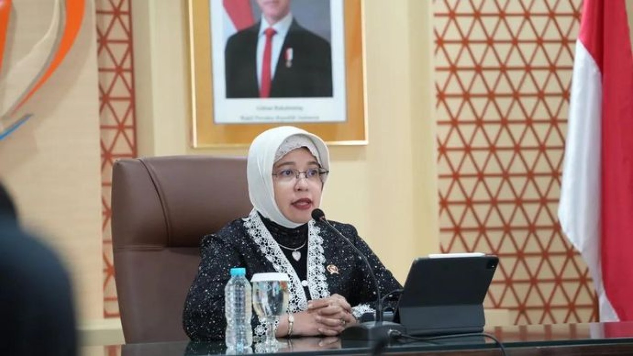 Kepala BPS Amalia Adininggar Widyasanti dalam konferensi pers di Jakarta, Selasa 5 Mei 2026. ANTARA/HO-BPS. (Antara)