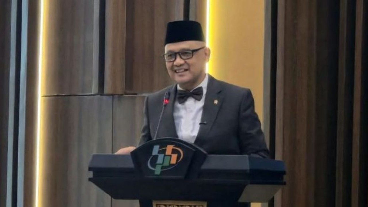 Menteri Haji dan Umrah (Menhaj) Mochammad Irfan Yusuf saat rilis hasil survei Indeks Kepuasan Layanan Haji Indonesia (IKLHI) di Kantor BPS, Jakarta, Kamis (6/8/2026). (Foto: Antara)