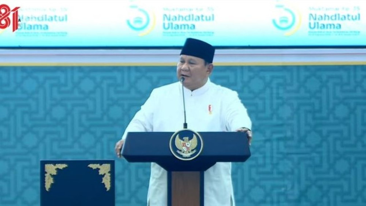 Presiden Prabowo Subianto menghadiri acara penutupan Muktamar ke-35 Nahdlatul Ulama (NU) di Pondok Pesantren Bahrul Ulum Tambakberas, Kabupaten Jombang, Jawa Timur, Senin, 31 Agustus 2026. (Foto: Istimewa)