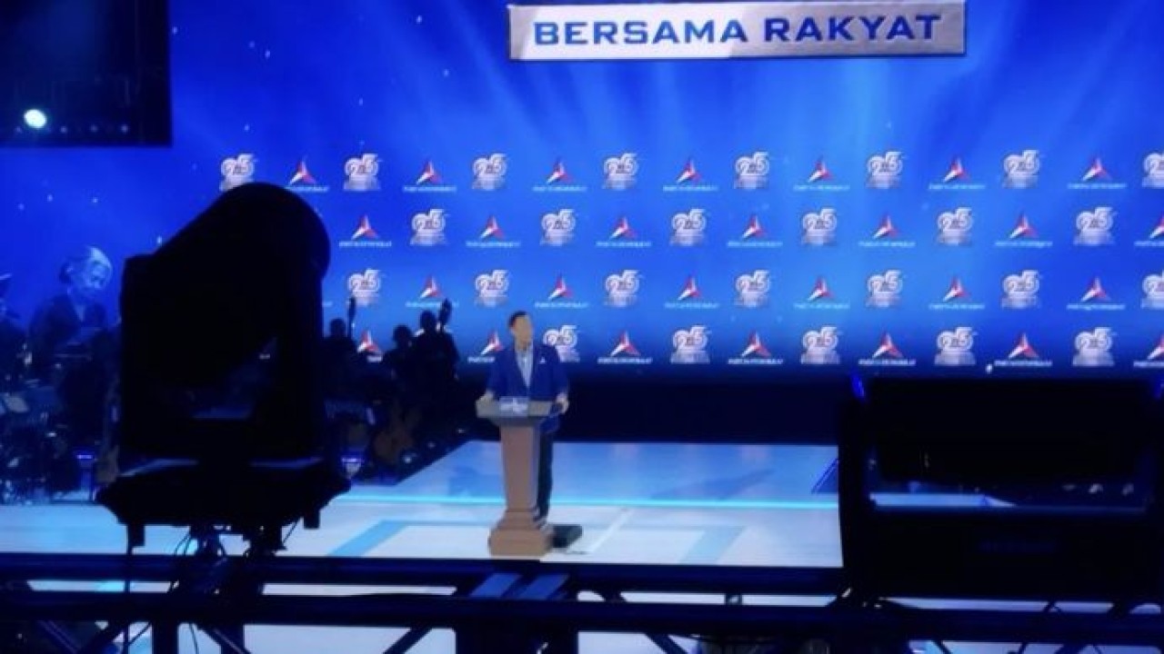Ketua Umum Partai Demokrat Agus Harimurti Yudhoyono saat berpidato di HUT Ke-25 Partai Demokrat di Jakarta, Rabu, 9 September 2026. (Antara)