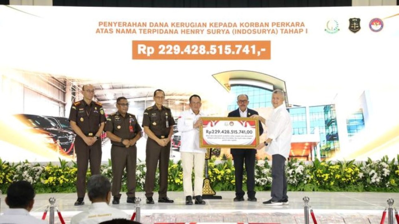 Badan Pemulihan Aset (BPA) Kejaksaan mengembalikan duit korban Indosurya sebesar Rp229,4 miliar. (Foto: Istimewa)