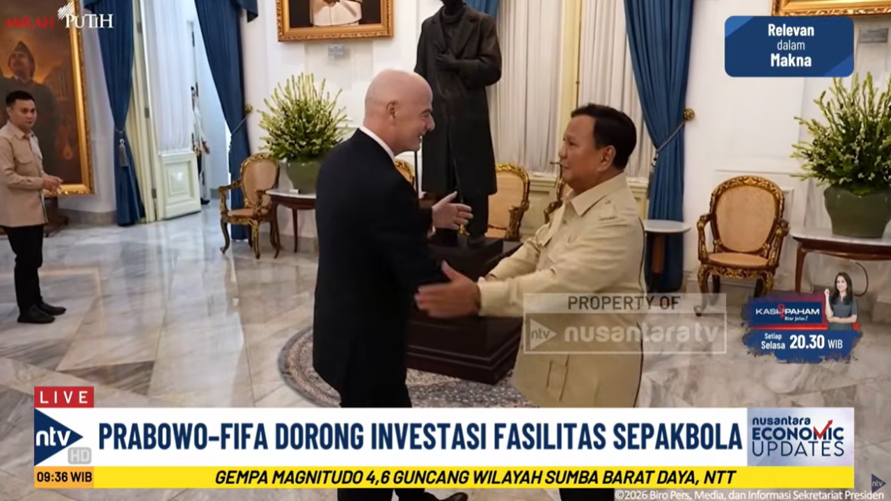 Presiden Prabowo Subianto bertemu Presiden FIFA Gianni Infantino di Istana Negara Jakarta pada Senin 5 Oktober 2026.