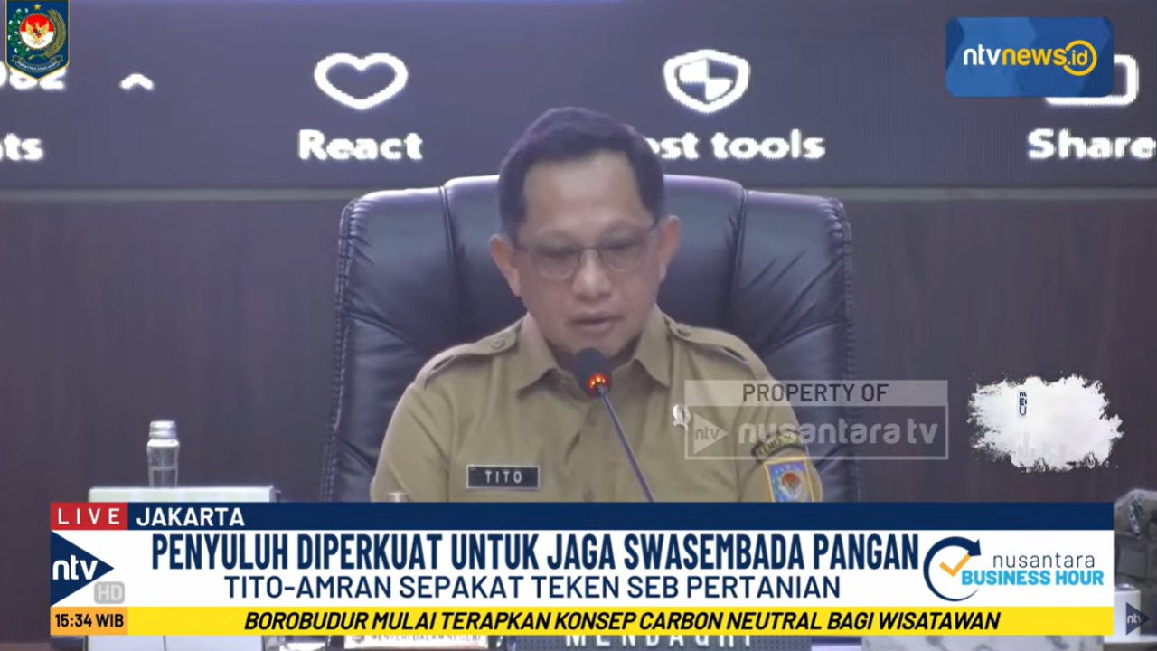 Menteri Dalam Negeri Tito Karnavian dan Menteri Pertanian Andi Amran Sulaiman sepakat menandatangani surat edaran bersama yang mengatur perbaikan fasilitas penyuluh pertanian serta penguatan koordinasi agar program pemerintah lebih optimal.