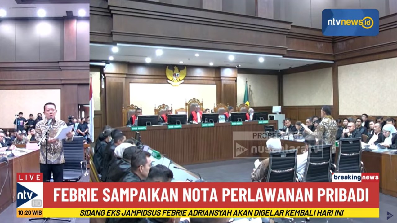 Mantan Jampidsus Febrie Adriansyah sampaikan nota perlawanan pada sidang di Pengadilan Tipikor Jakarta, sebagaimana tayangan Breaking News Nusantara TV, Rabu (14/10/2026).