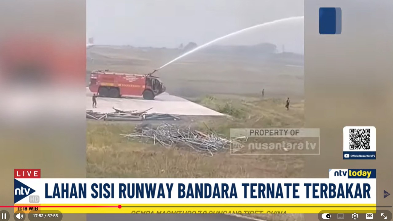 Kebakaran terjadi di area landasan Bandara Sultan Babullah, Ternate, Maluku Utara