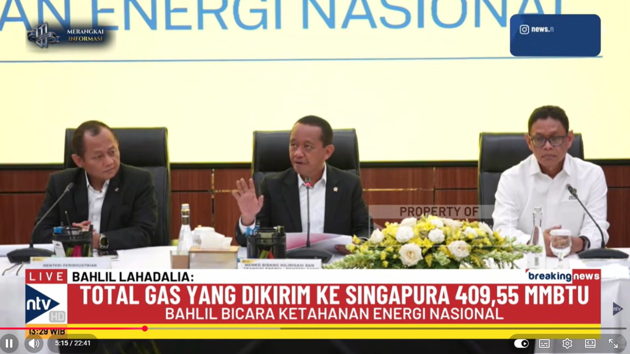 Bahlil Lahadalia tanggapi pernyataan Perdana Menteri Singapura Lawrence Wong soal kebijakan ekspor gas ke Singapura.
